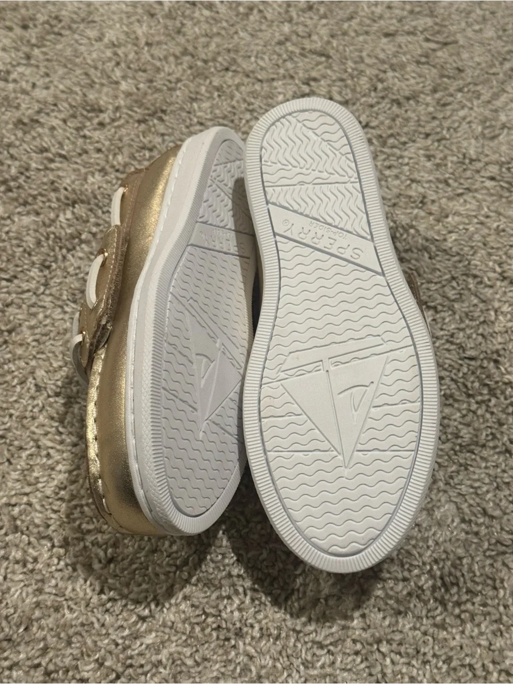 Sperry Kids Gold Metallic Boat Shoes Size 10 Slip On Loafer Sneaker Shiny
